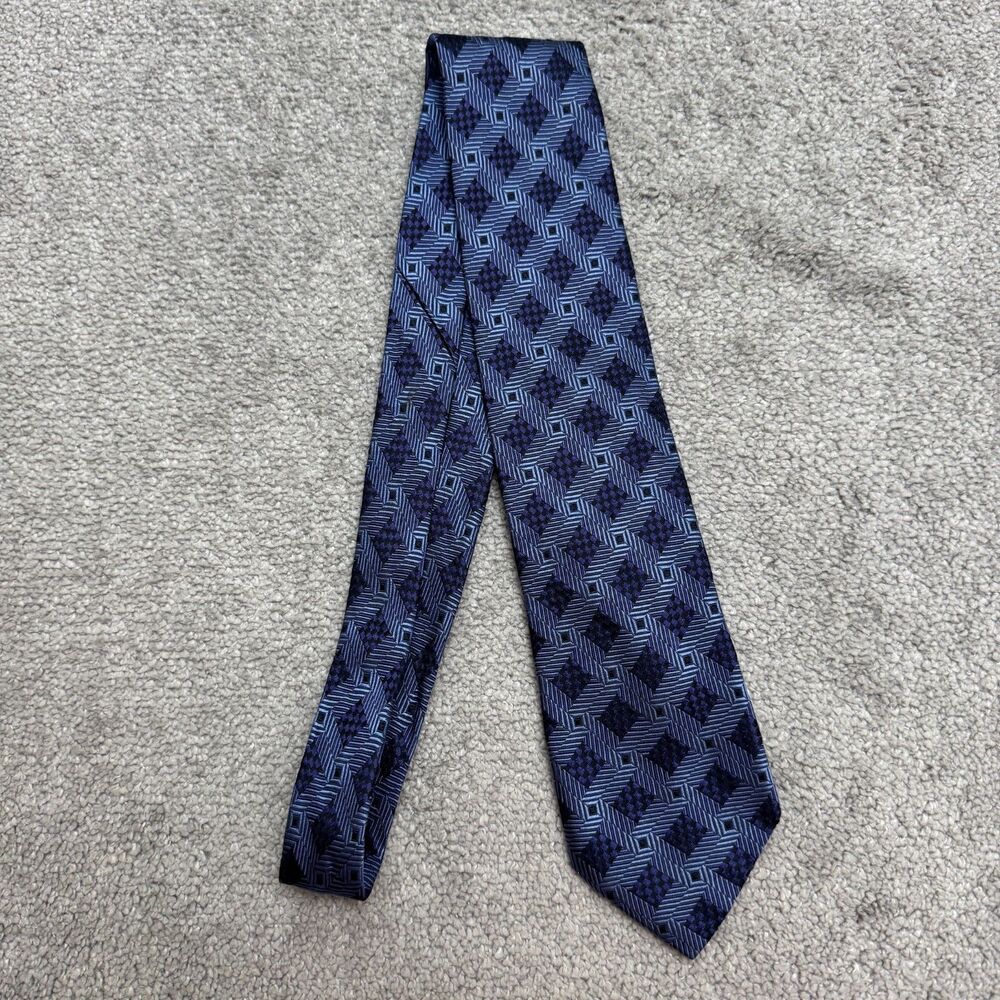 John W. Nordstrom Silk Necktie Men Blue Geometric Jacquard Made In Italy Classic